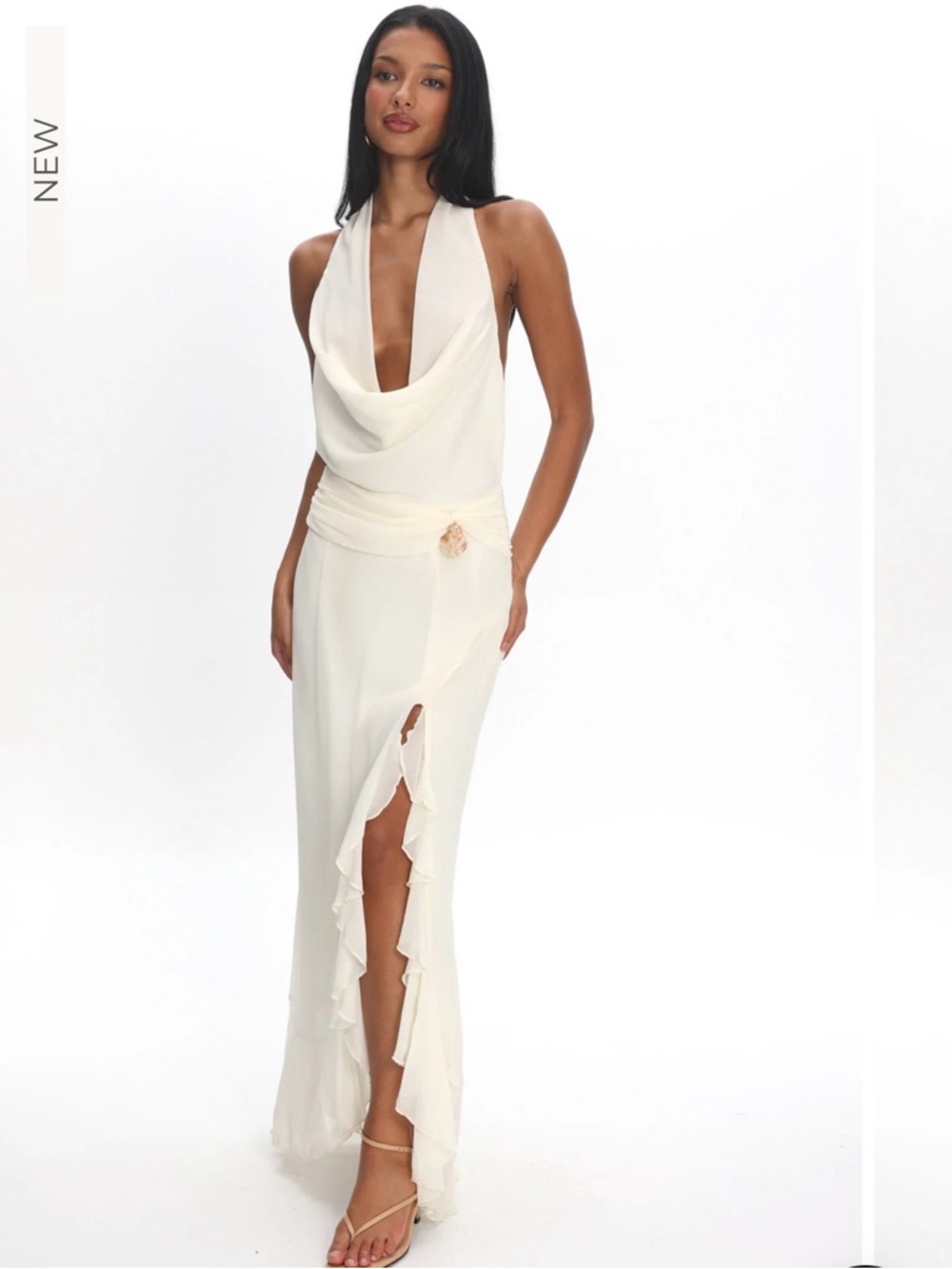 Selfie Leslie Ivory Halter Cowl Maxi Dress